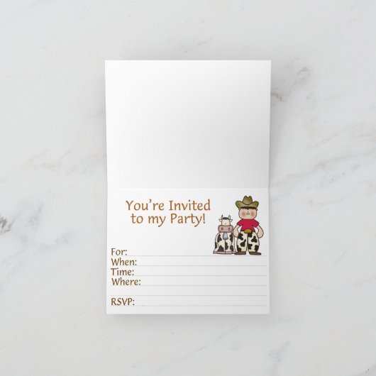 カウボーイ第2誕生日の埋め込み招待状 シーズンカード (内部)