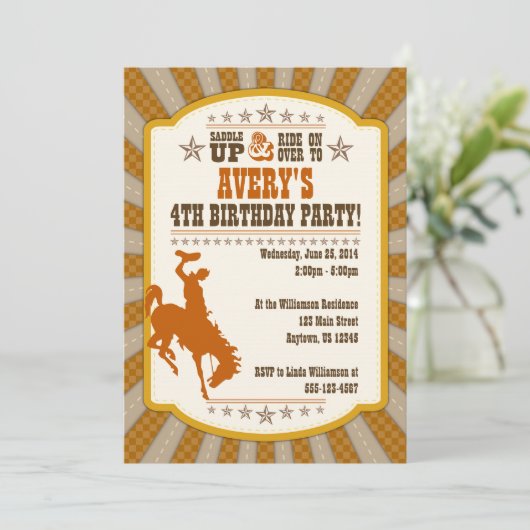 カウボーイ第4誕生日パーティの招待状 招待状 (スタンド正面)