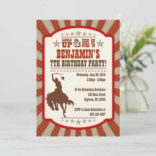 カウボーイ第7誕生日パーティーの招待 招待状 (スタンド正面)