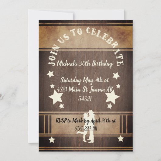 カウボーイ素朴な木製30歳の誕生日 招待状 (正面)