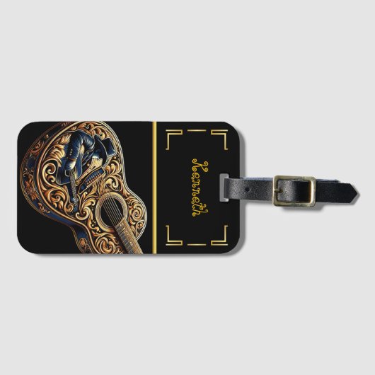 カウボーイ素朴アコースティックギターしゃれている ラゲッジタグ (正面横)