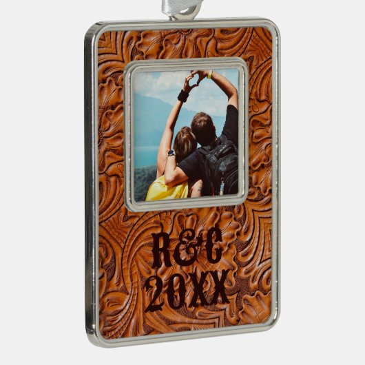 カウボーイ素朴ウエスタンの道具付き革写真 シルバープレートフレームオーナメント (右)