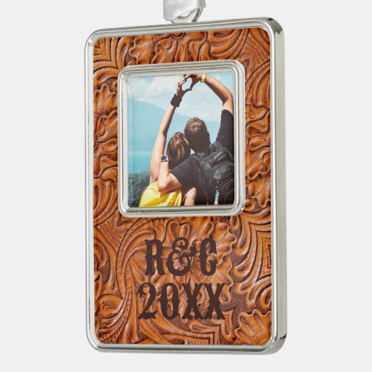 カウボーイ素朴ウエスタンの道具付き革写真 シルバープレートフレームオーナメント (左)