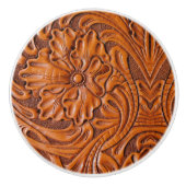 カウボーイ素朴ウエスタンカントリーツールドレザープリント セラミックノブ (正面)