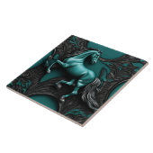 カウボーイ素朴ウエスタンカントリーブラックティール（緑がかった色）ホース タイル (側面)