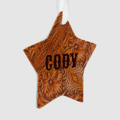 カウボーイ素朴ウエスタンカントリー工具革プリント オーナメント (正面)