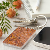 カウボーイ素朴ウエスタンカントリー工具革プリント キーホルダー (正面右)