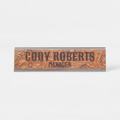 カウボーイ素朴ウエスタンカントリー工具革プリント デスクネームプレート (正面)