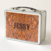 カウボーイ素朴ウエスタンカントリー工具革プリント メタルランチボックス (正面)