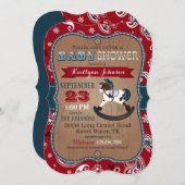 カウボーイ素朴ウエスタンロッキングホース赤ちゃんシャワー 招待状 (正面/裏面)