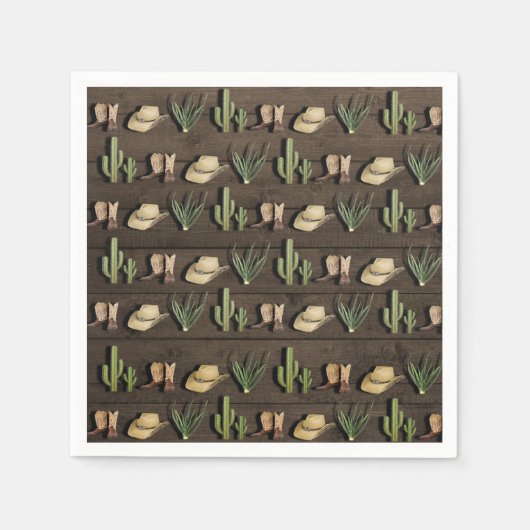 カウボーイ素朴ウエスタンロデオ木製バースデーパーティー スタンダードカクテルナプキン (正面)