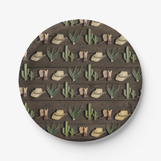 カウボーイ素朴ウエスタンロデオ木製バースデーパーティー ペーパープレート (正面)