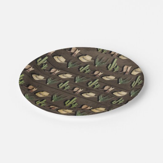 カウボーイ素朴ウエスタンロデオ木製バースデーパーティー ペーパープレート (アングル)