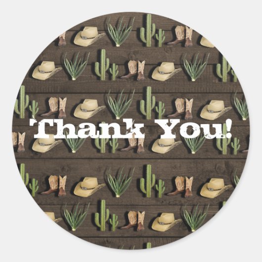 カウボーイ素朴ウエスタンロデオ木製バースデーパーティー ラウンドシール (正面)