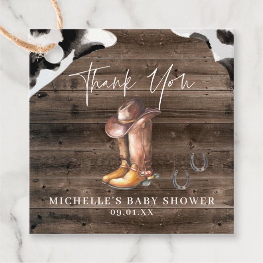 カウボーイ素朴ウエスタン |ベビーシャワーメッセージカード フェイバータグ (正面)