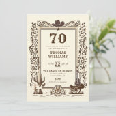 カウボーイ素朴カントリーウエスタンフレーム70誕生日 招待状 (スタンド正面)
