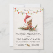 カウボーイ素朴クリスマス水カラーパーティー 招待状 (正面)