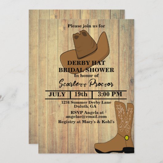 カウボーイ素朴ケンタッキーブライダルシャワー 招待状 (正面/裏面)