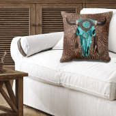 カウボーイ素朴サウスウエスタンターコイズブルスカル クッション