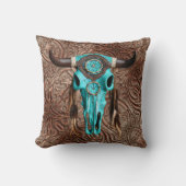 カウボーイ素朴サウスウエスタンターコイズブルスカル クッション (正面)