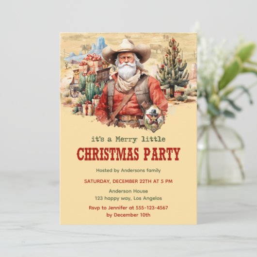 カウボーイ素朴サンタウェスタンのクリスマスパーティー 招待状