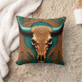 カウボーイ素朴ティール(緑がかった色)オレンジサウスウエストブルスカル クッション (ブランケット)