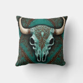 カウボーイ素朴ティール(緑がかった色)カントリーウエスタンブルスカル クッション (裏面)