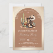 カウボーイ素朴ハットとブーツウォーターのカラー誕生日 招待状 (正面)