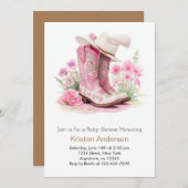 カウボーイ素朴ハットとブーツ女性のカーボーイベビーシャワー 招待状 (正面/裏面)