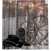 カウボーイ素朴バーンウッドワゴンホイール シャワーカーテン (正面)