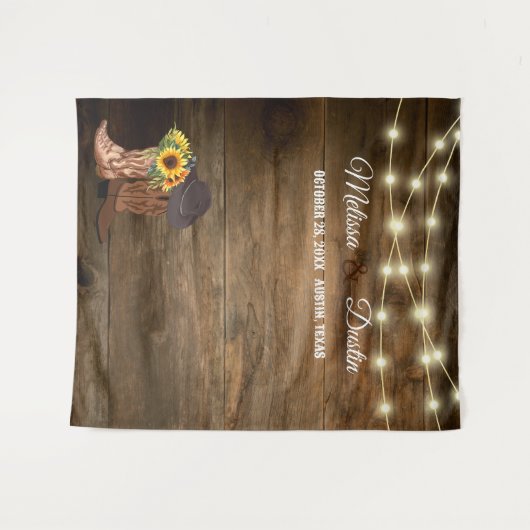 カウボーイ素朴ヒマワリ結婚ウェスタンの背景 タペストリー (正面(横))