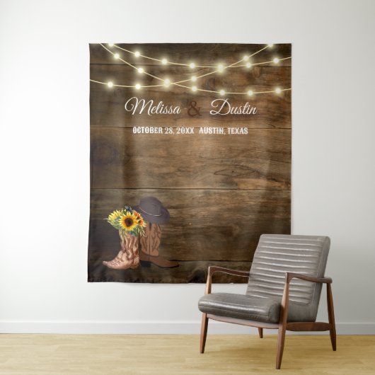 カウボーイ素朴ヒマワリ結婚ウェスタンの背景 タペストリー (インサイチュ)