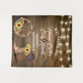 カウボーイ素朴ヒマワリ結婚ウェスタンの背景 タペストリー (正面(横))