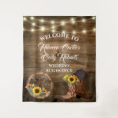 カウボーイ素朴ヒマワリ結婚ウェスタンの背景 タペストリー (正面)