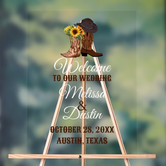 カウボーイ素朴ヒマワリ西結婚の歓迎 アクリルサイン (ニュートラル)