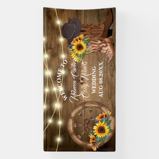 カウボーイ素朴ヒマワリ西結婚の歓迎 横断幕 (縦)