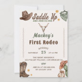 カウボーイ素朴ファースト・ロデオ誕生日 招待状 (正面)