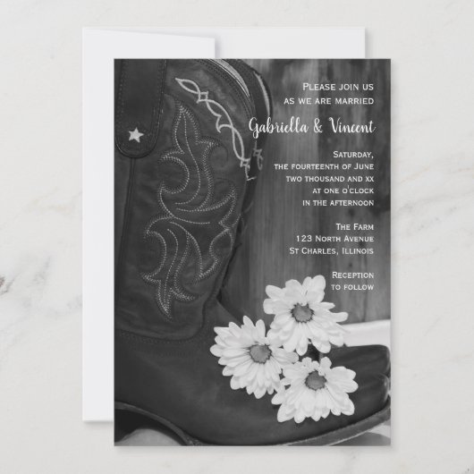カウボーイ素朴ブーツとデイジーウェスタン結婚ズ 招待状 (正面)
