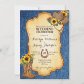 カウボーイ素朴ブーツとハットサンフラワーデニム 招待状 (正面)