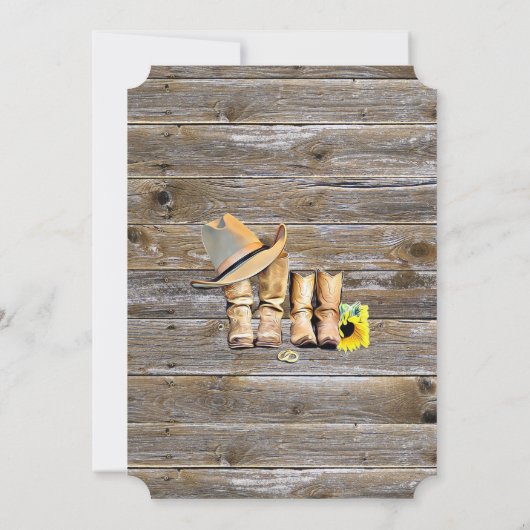 カウボーイ素朴ブーツとハットサンフラワー結婚ズ 招待状 (裏面)