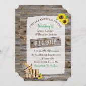 カウボーイ素朴ブーツとハットサンフラワー結婚ズ 招待状 (正面/裏面)