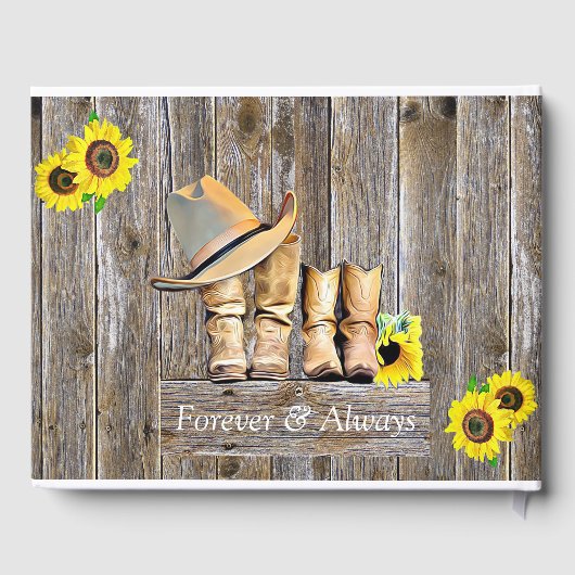 カウボーイ素朴ブーツとヒマワリ結婚ズ ゲストブック (裏面)