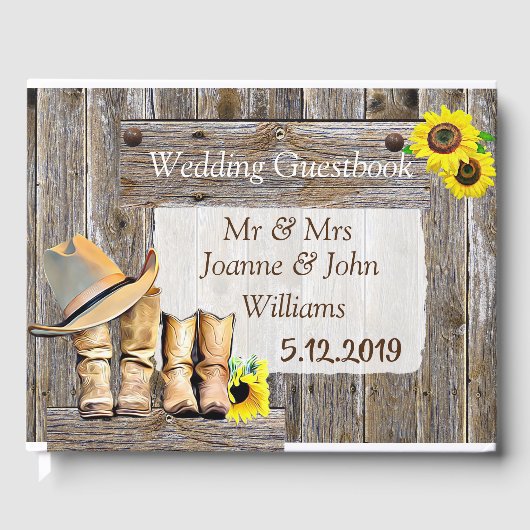 カウボーイ素朴ブーツとヒマワリ結婚ズ ゲストブック (正面)