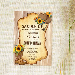 カウボーイ素朴ブーツと帽子ひまわり水色 招待状