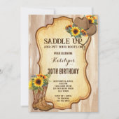 カウボーイ素朴ブーツと帽子ひまわり水色 招待状 (正面)