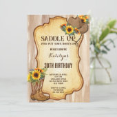 カウボーイ素朴ブーツと帽子ひまわり水色 招待状 (スタンド正面)