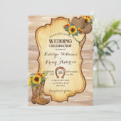 カウボーイ素朴ブーツと帽子ひまわり水色 招待状 (スタンド正面)