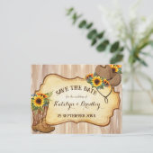 カウボーイ素朴ブーツと帽子ひまわり水色 案内ポストカード (スタンド正面)