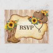 カウボーイ素朴ブーツと帽子ひまわり水色 案内ポストカード (正面)