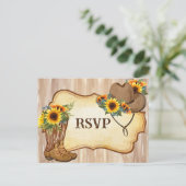 カウボーイ素朴ブーツと帽子ひまわり水色 案内ポストカード (スタンド正面)